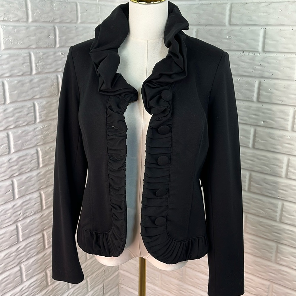 INC International Concepts BLACK RUFFLE COLLAR CARRER JACKET LINED SZ SMALL - Picture 8 of 14